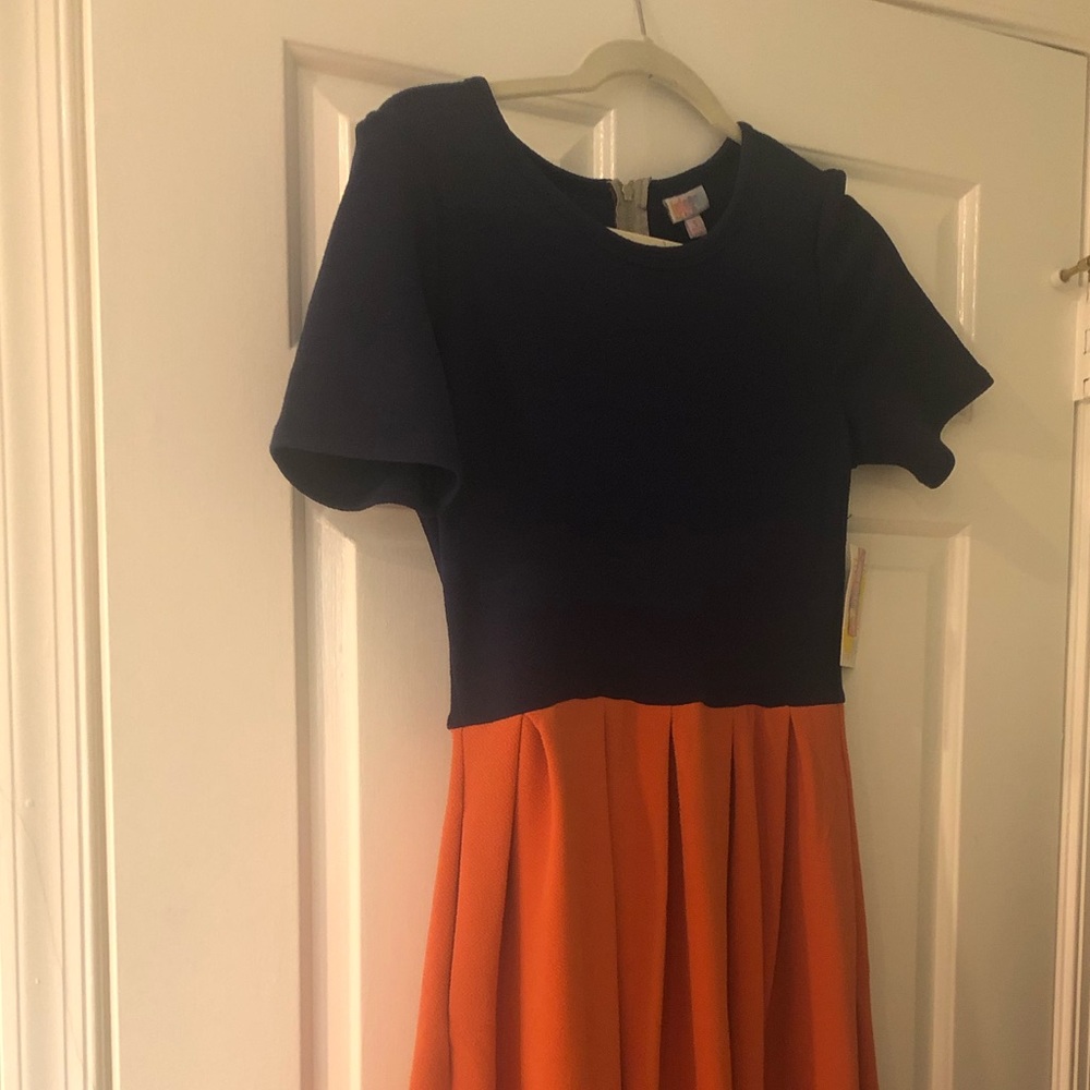 NWT LuLaRoe Orange and Blue Amelia Dress Small